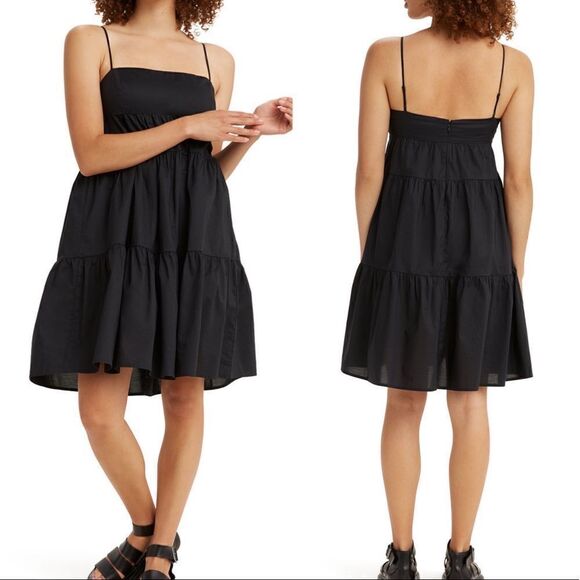 Levi’s Black Clea Cotton Tiered Sleeveless Babydoll Dress Small NWT - Picture 1 of 7